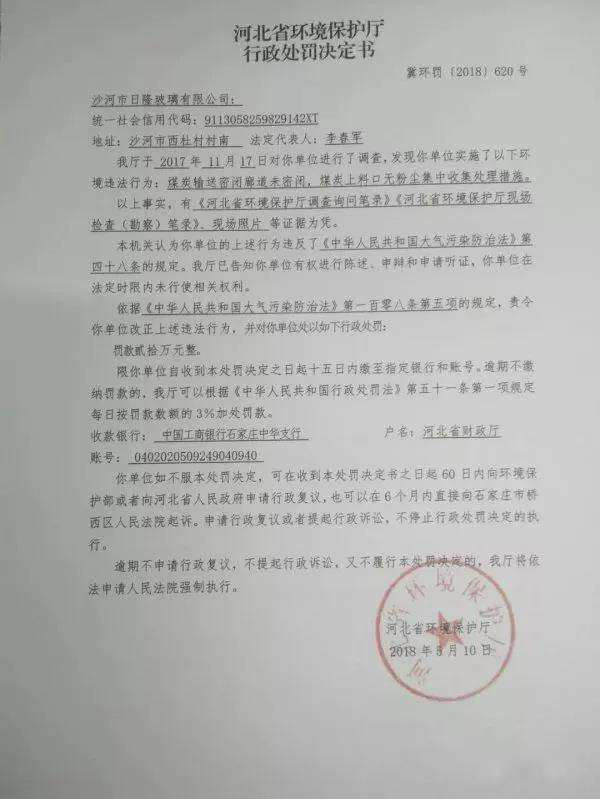 省环保厅行政处罚决定书