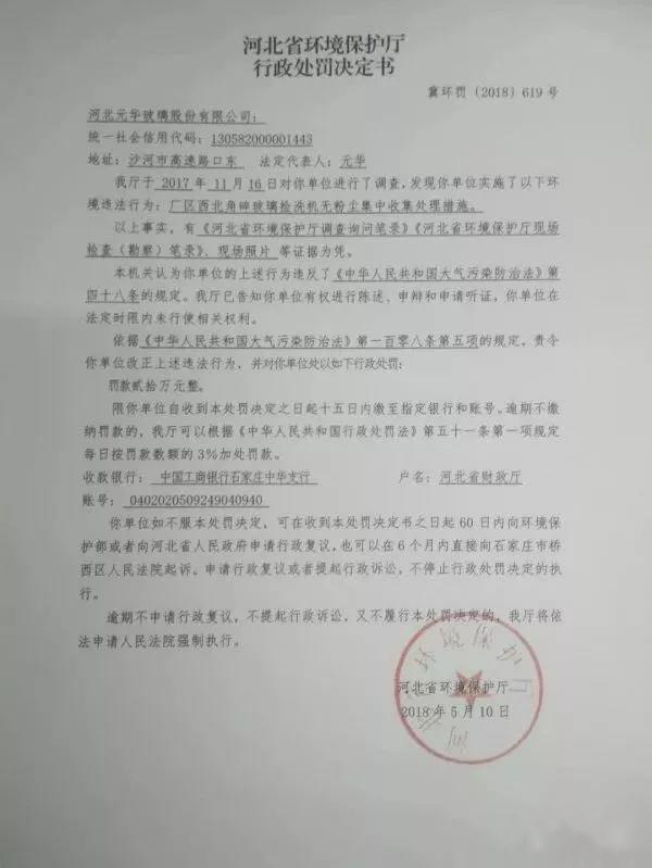 沙河玻璃厂被处罚