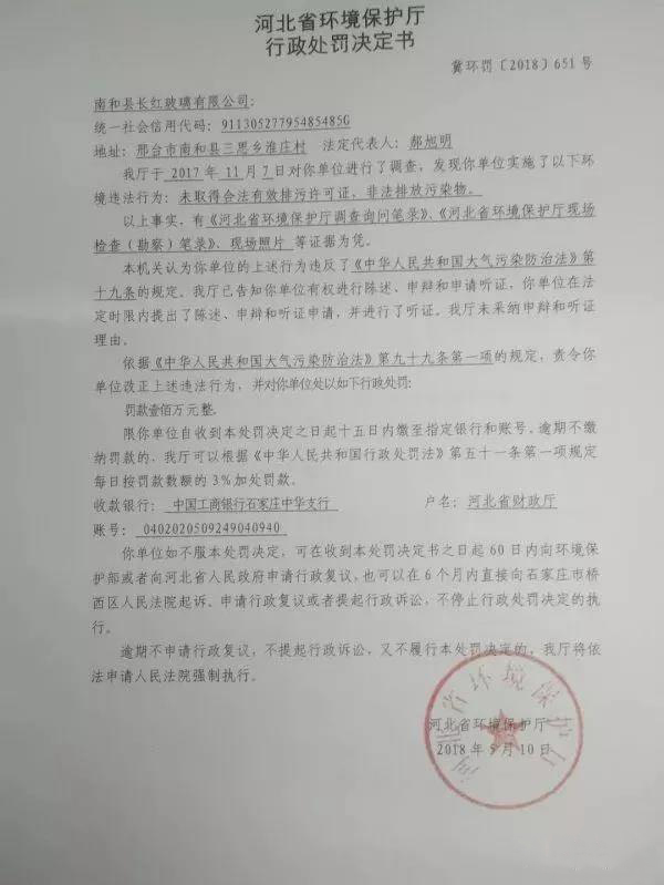 沙河玻璃厂被处罚